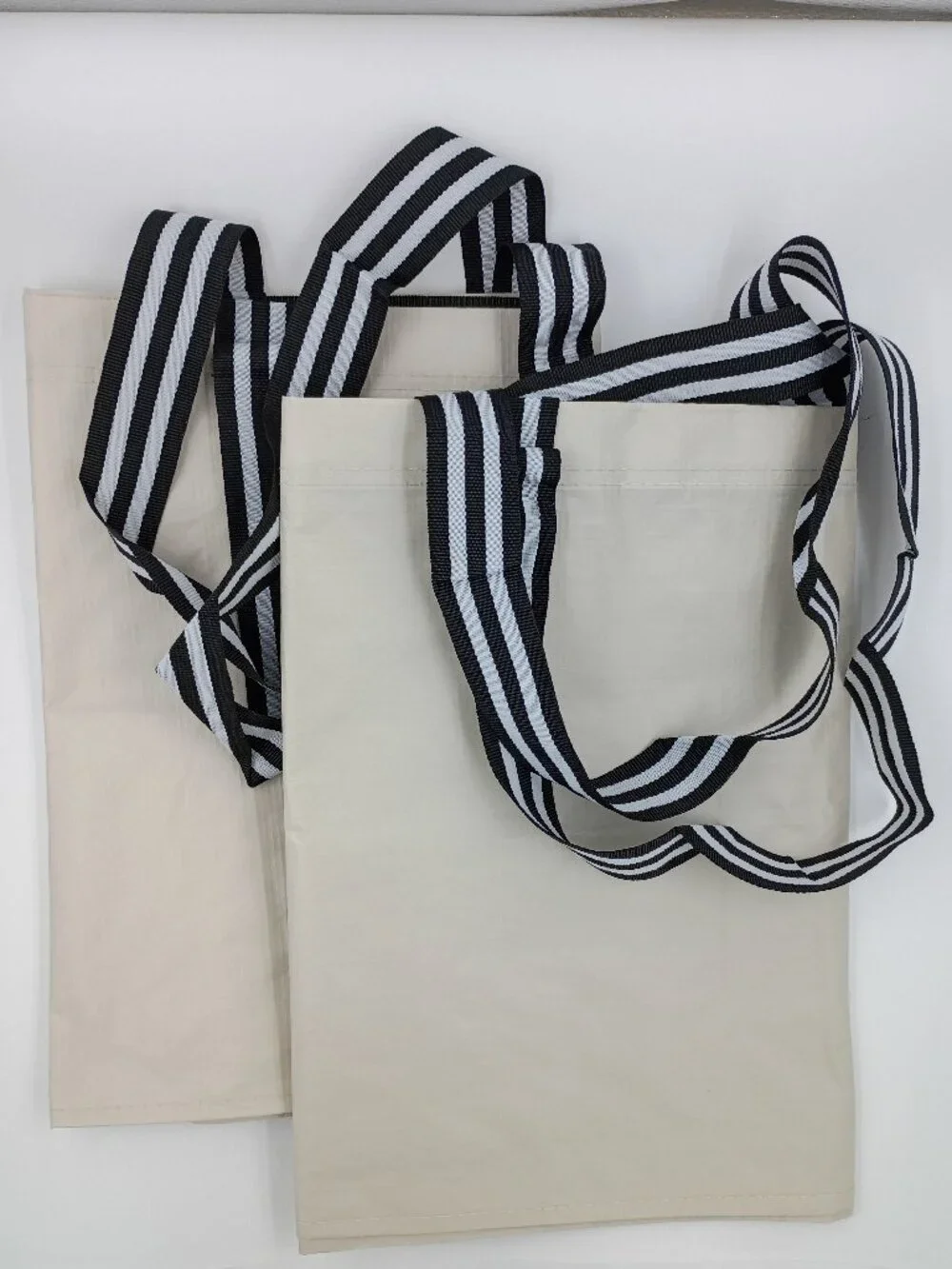 Set of 2 IKEA GÖRSNYGG Large Shopping Bag Tote Beige with Striped Handle (19Gal)